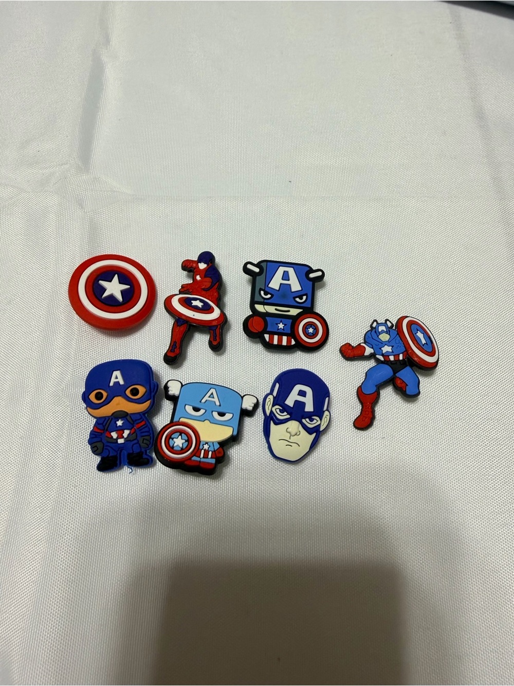 Lot of 7 Captain America Hero Silicone Shoe Charms - Red, Blue, White